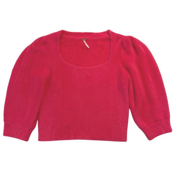 Free People Moonbeam Cropped Sweater Womens Size L Raspberry Soft Stretchy Fuzzy - Picture 3 of 16